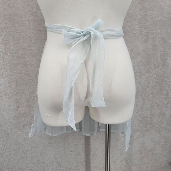 Vintage 60s Sheer Pale Blue Hostess Waist Apron with White Lace and Pocket - Picture 6 of 11